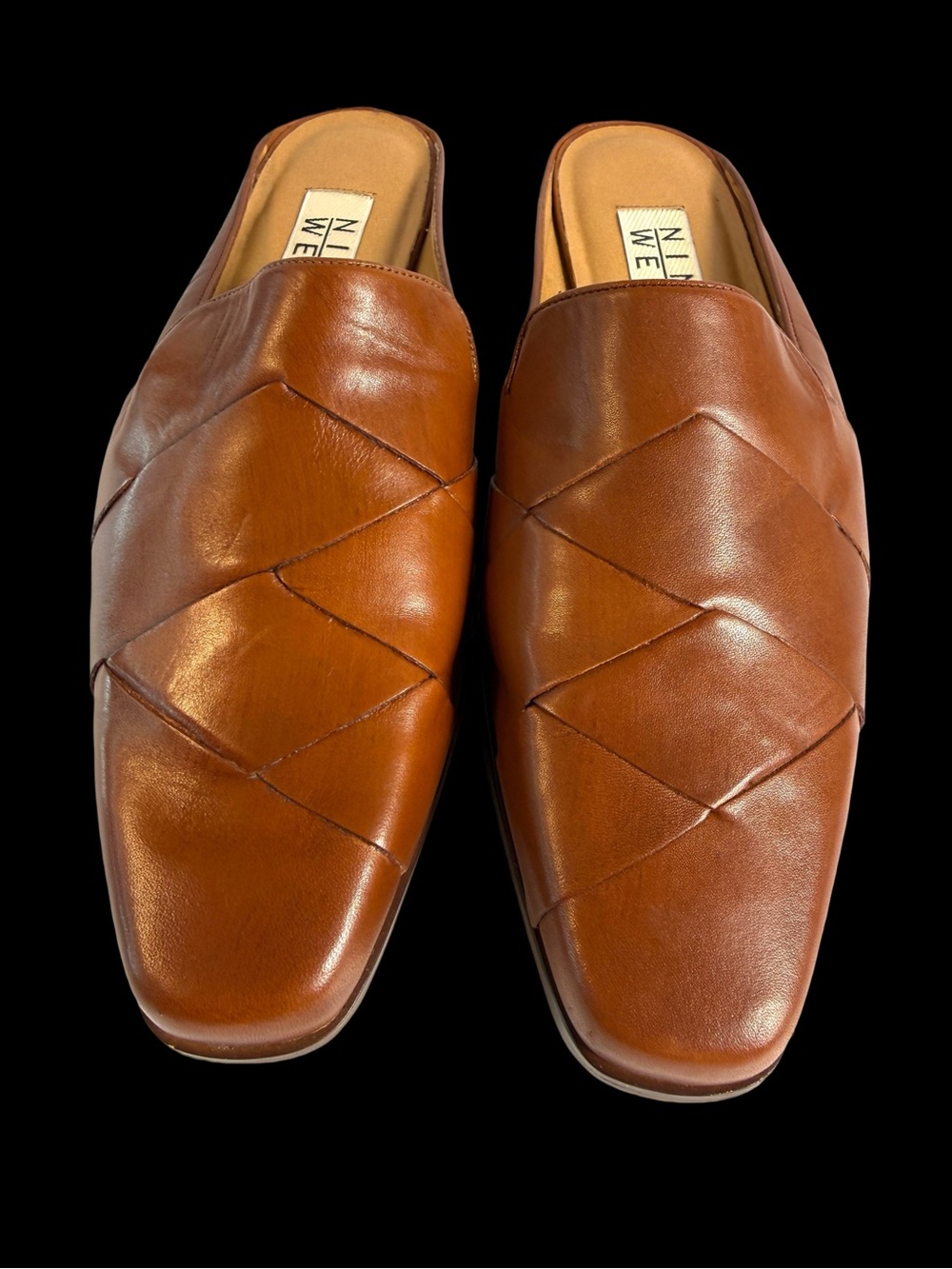 Nine West Women's Tan Leather Woven-Panel Slip-On Loafers